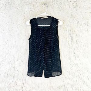 Zara Trafaluc Women's S Navy Blue Polka Dot Sleeveless Blouse Pleated Front